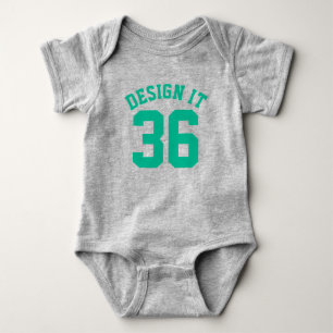 Grey & Emerald Green Baby   Sports Jersey Design Bodysuit
