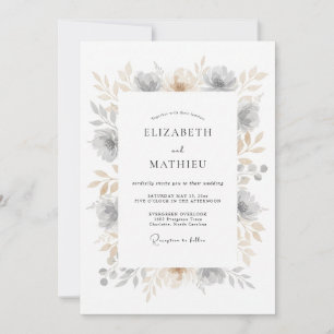 Grey Ethereal Botanical Flourish Wedding Invitation