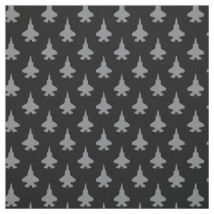 Grey F-35 Lightning 2 Fighter Jet Pattern on Black Fabric