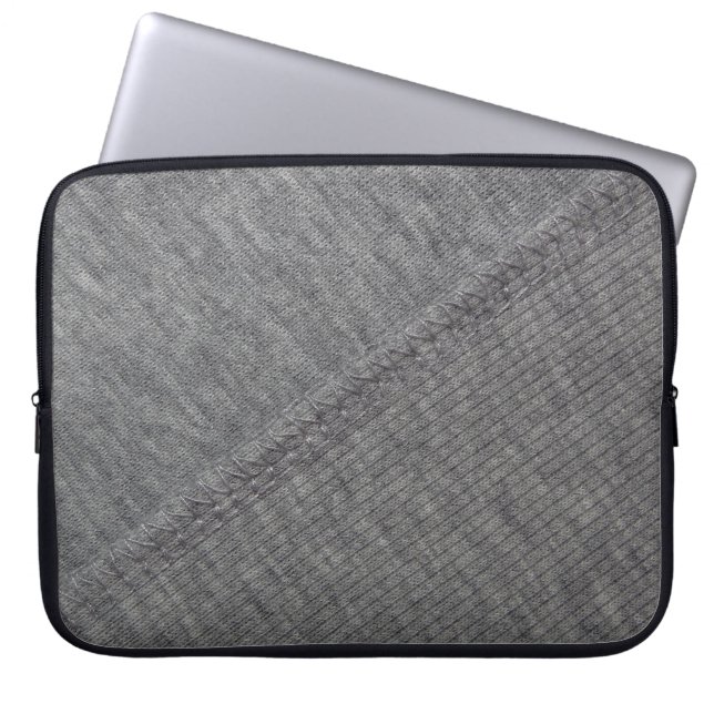Grey fabric: abstract stitched texture. laptop sleeve (Front)