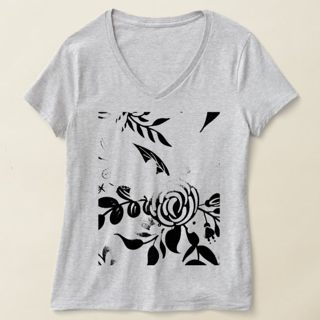  Grey Faded Floral Basic T-shirt, SMALL T-Shirt (Laydown)