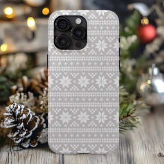 Grey Fair Isle Christmas Sweater Pattern iPhone 15 Pro Max Case