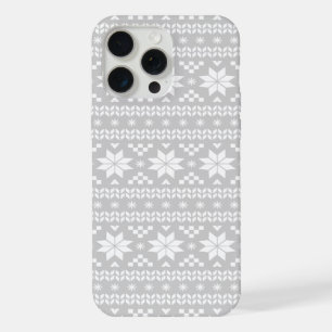 Grey Fair Isle Christmas Sweater Pattern iPhone 15 Pro Max Case