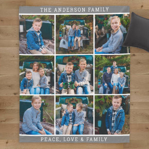 Grey Family Photo Collage Peace Love Fleece Blanket