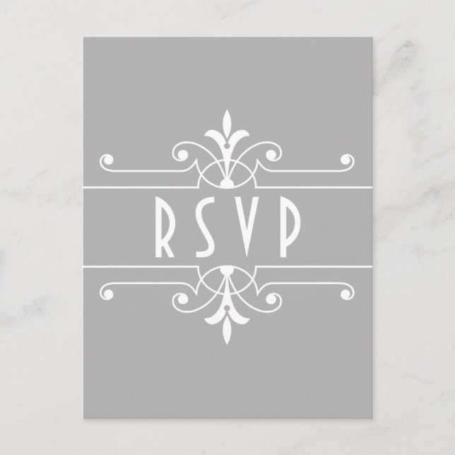 Grey Fancy Ornamental RSVP Postcard (Front)