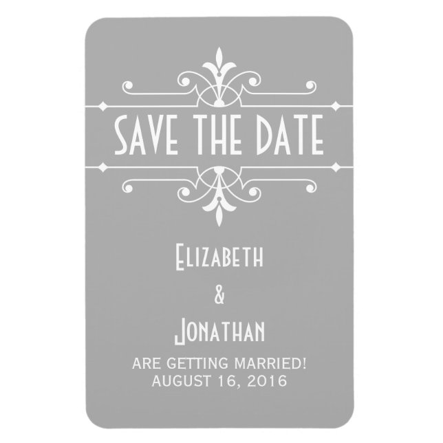 Grey Fancy Ornamental Save the Date Magnet (Vertical)