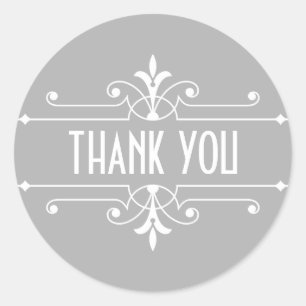 Grey Fancy Ornamental Thank You Stickers