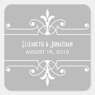 Grey Fancy Ornamental Wedding Stickers