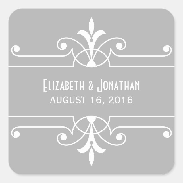 Grey Fancy Ornamental Wedding Stickers (Front)