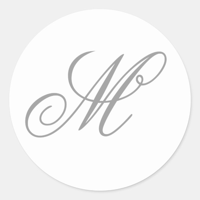 Grey Fancy Script Calligraphy Monogrammed Classic Round Sticker (Front)