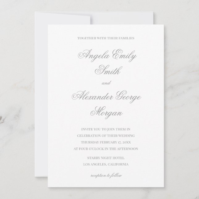 Grey Fancy Script Calligraphy Wedding Invitation (Front)
