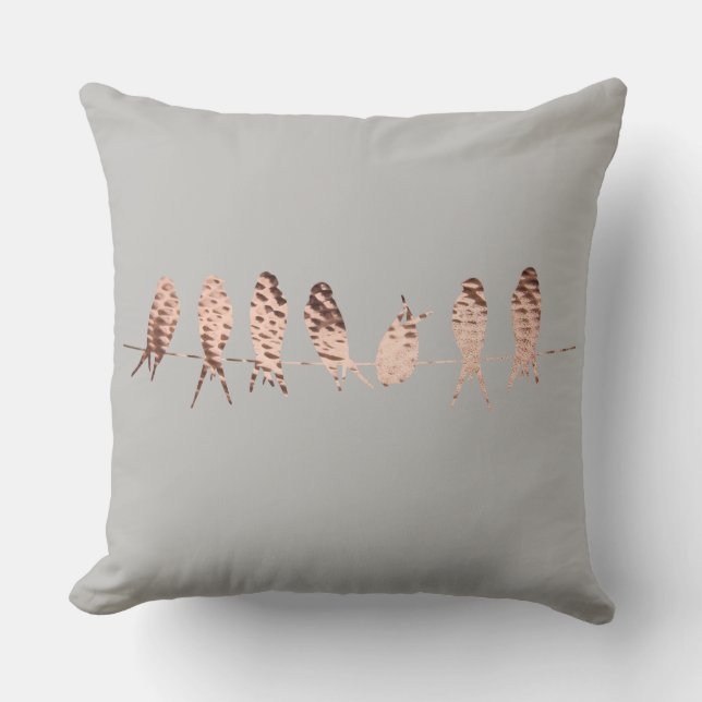 Grey Faux Copper Design with Birds on Wire Cushion (Front)