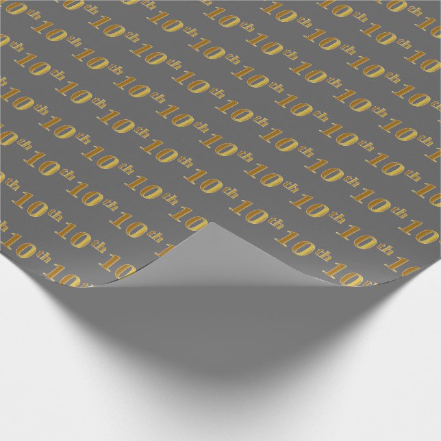 Grey, Faux Gold 10th (Tenth) Event Wrapping Paper (Corner)