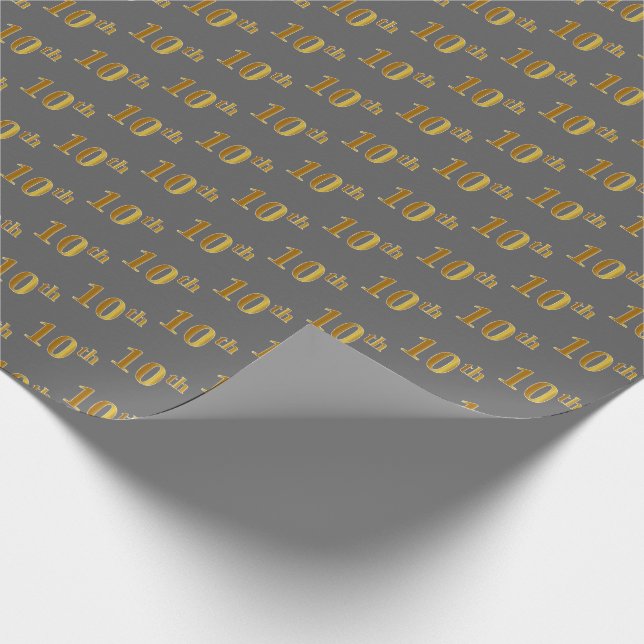 Grey, Faux Gold 10th (Tenth) Event Wrapping Paper (Corner)