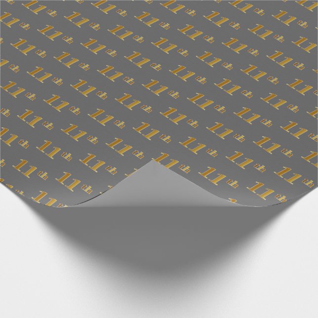 Grey, Faux Gold 11th (Eleventh) Event Wrapping Paper (Corner)