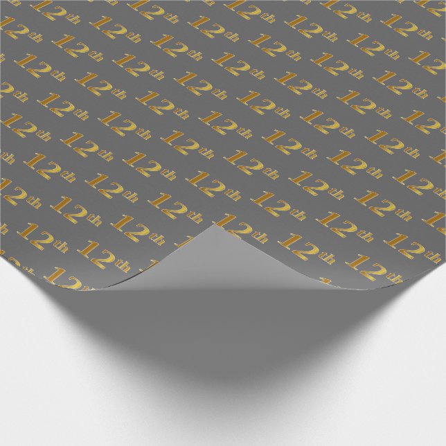 Grey, Faux Gold 12th (Twelfth) Event Wrapping Paper (Corner)