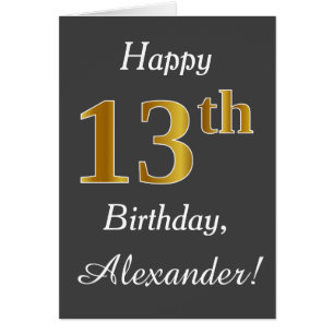 Grey, Faux Gold 13th Birthday + Custom Name