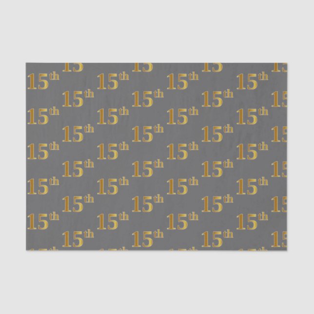 Grey, Faux Gold 15th (Fifteenth) Event Tissue Paper (Front)