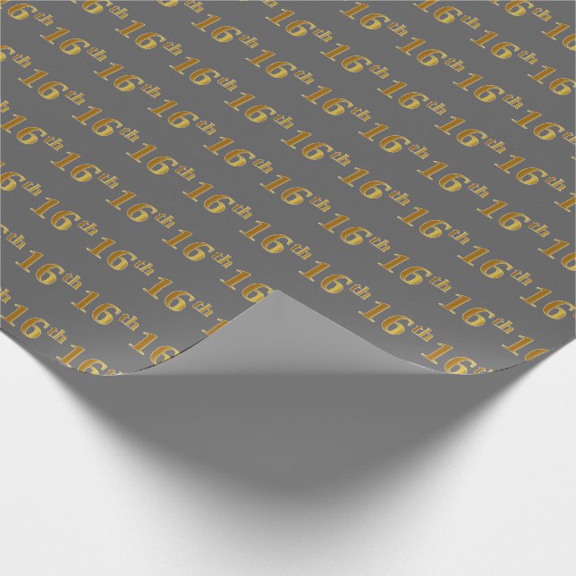 Grey, Faux Gold 16th (Sixteenth) Event Wrapping Paper (Corner)
