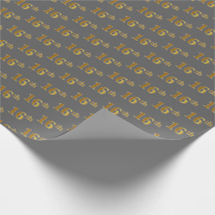Grey, Faux Gold 16th (Sixteenth) Event Wrapping Paper