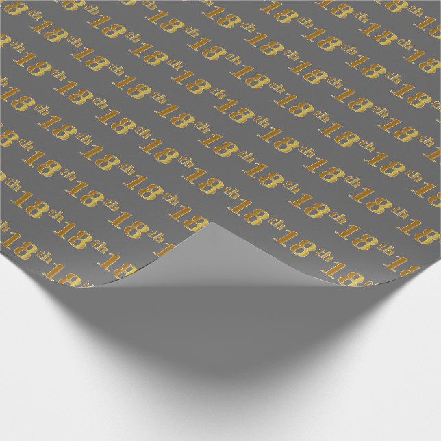 Grey, Faux Gold 18th (Eighteenth) Event Wrapping Paper (Corner)