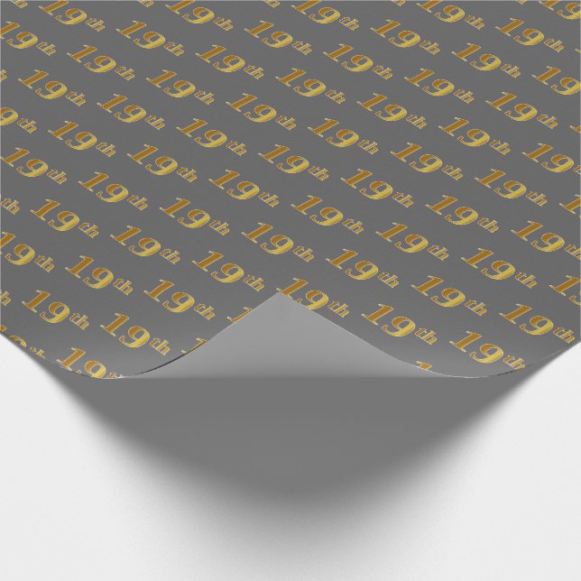 Grey, Faux Gold 19th (Nineteenth) Event Wrapping Paper (Corner)