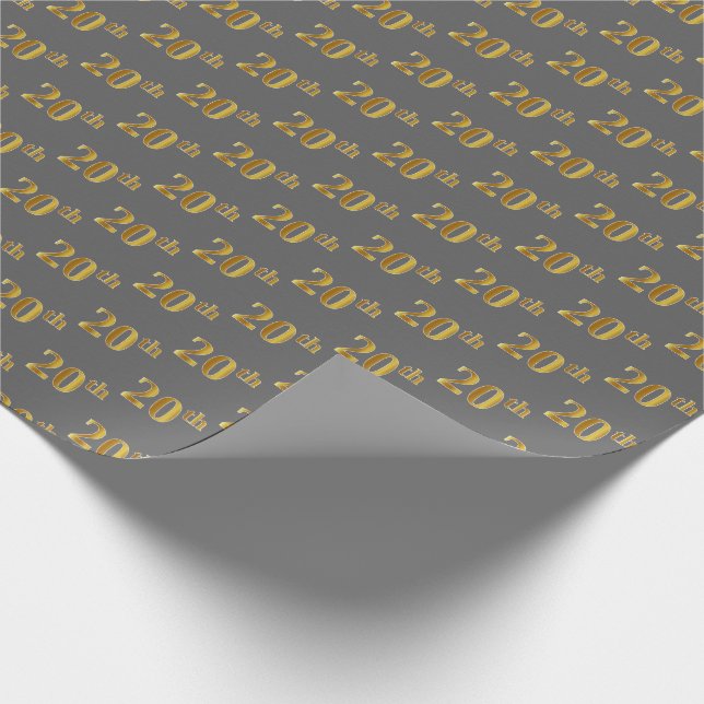 Grey, Faux Gold 20th (Twentieth) Event Wrapping Paper (Corner)