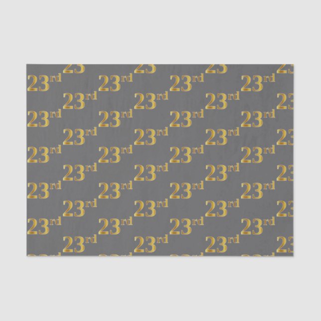 Grey, Faux Gold 23rd (Twenty-Third) Event Tissue Paper (Front)