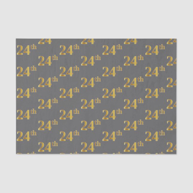Grey, Faux Gold 24th (Twenty-Fourth) Event Tissue Paper (Front)