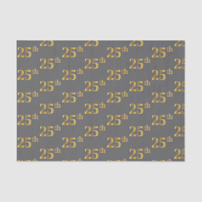 Grey, Faux Gold 25th (Twenty-Fifth) Event Tissue Paper (Front)