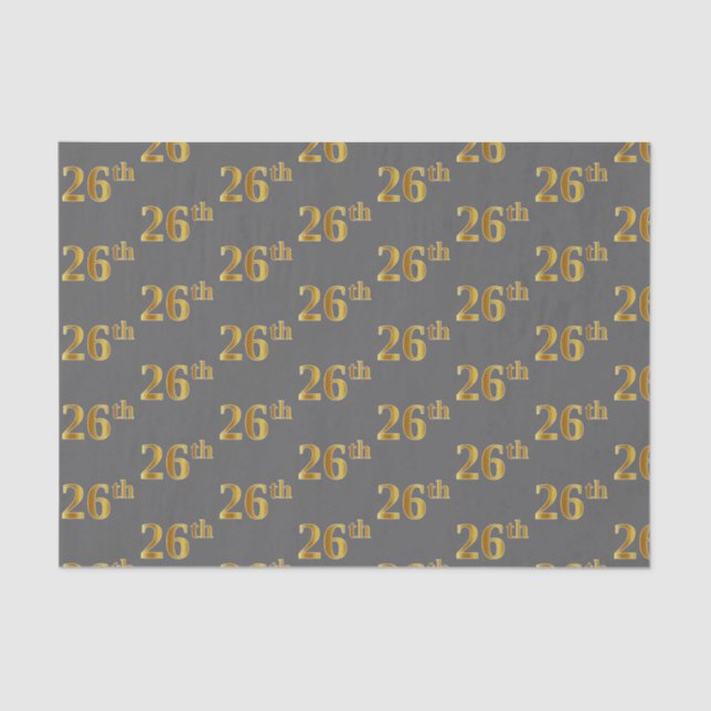Grey, Faux Gold 26th (Twenty-Sixth) Event Tissue Paper (Front)