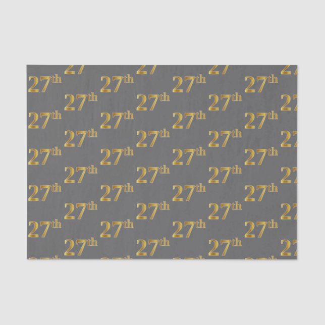 Grey, Faux Gold 27th (Twenty-Seventh) Event Tissue Paper (Front)