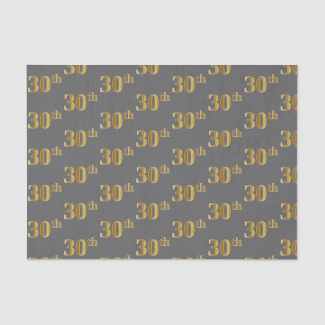 Grey, Faux Gold 30th (Thirtieth) Event Tissue Paper (Front)