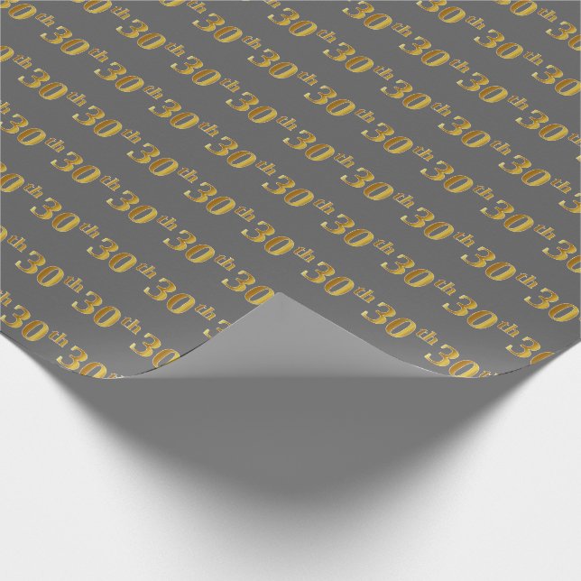 Grey, Faux Gold 30th (Thirtieth) Event Wrapping Paper (Corner)