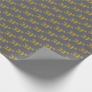 Grey, Faux Gold 30th (Thirtieth) Event Wrapping Paper