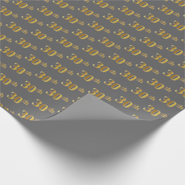 Grey, Faux Gold 30th (Thirtieth) Event Wrapping Paper (Corner)