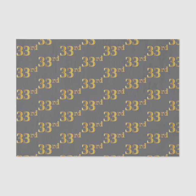 Grey, Faux Gold 33rd (Thirty-Third) Event Tissue Paper (Front)