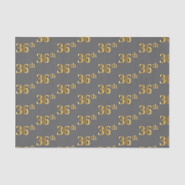 Grey, Faux Gold 36th (Thirty-Sixth) Event Tissue Paper (Front)
