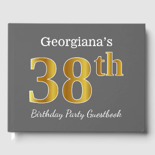 Grey, Faux Gold 38th Birthday Party + Custom Name Guest Book