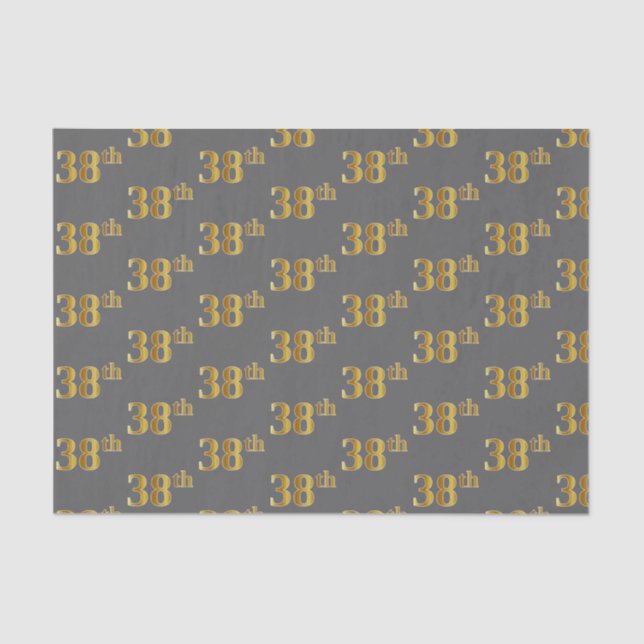 Grey, Faux Gold 38th (Thirty-Eighth) Event Tissue Paper (Front)