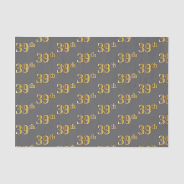 Grey, Faux Gold 39th (Thirty-Ninth) Event Tissue Paper (Front)