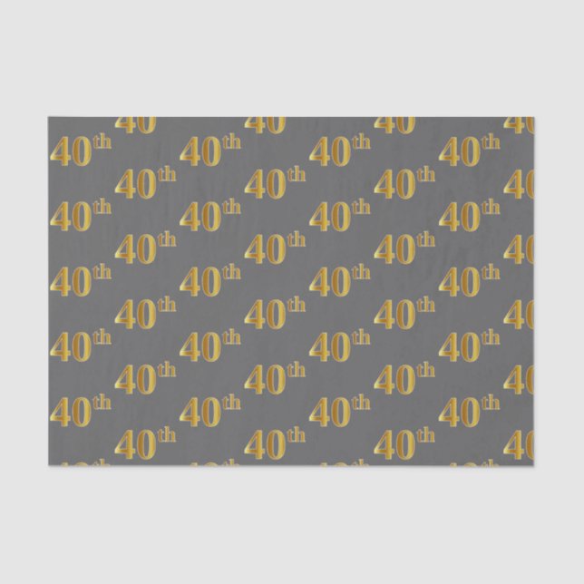 Grey, Faux Gold 40th (Fortieth) Event Tissue Paper (Front)