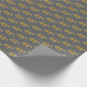 Grey, Faux Gold 40th (Fortieth) Event Wrapping Paper