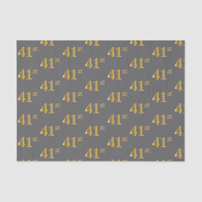 Grey, Faux Gold 41st (Forty-First) Event Tissue Paper (Front)