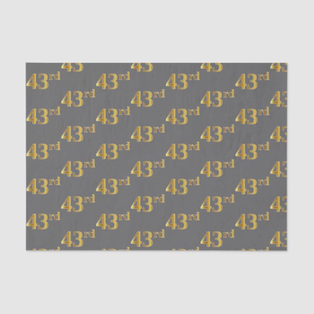 Grey, Faux Gold 43rd (Forty-Third) Event Tissue Paper (Front)