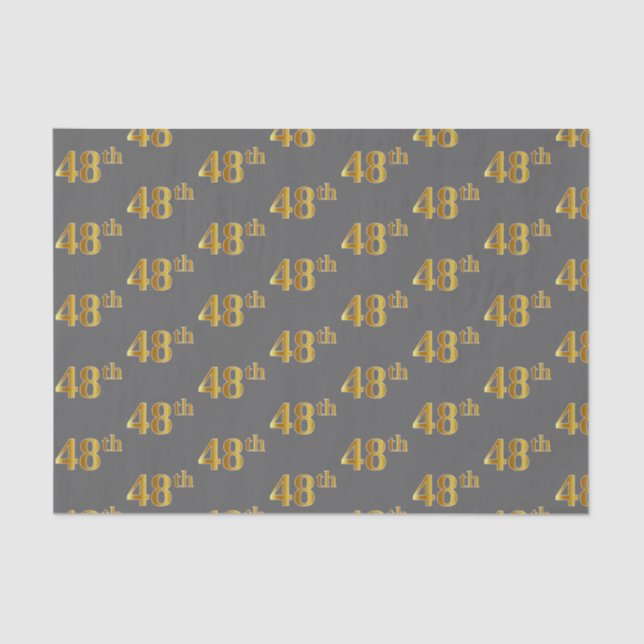 Grey, Faux Gold 48th (Forty-Eighth) Event Tissue Paper (Front)