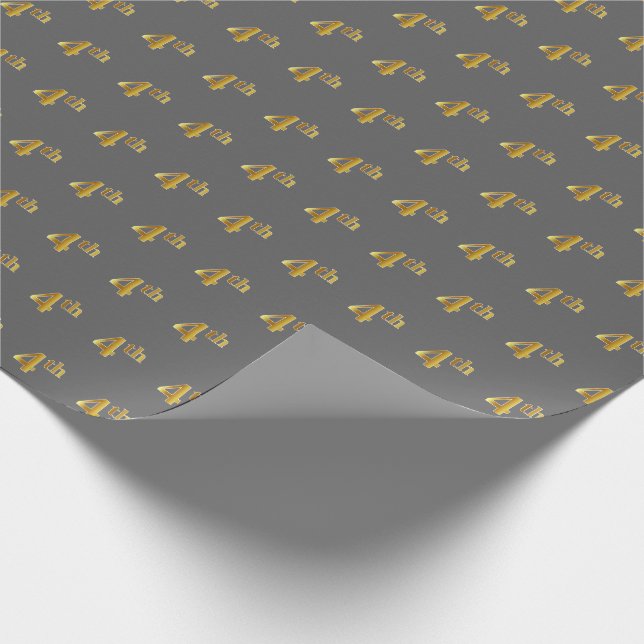 Grey, Faux Gold 4th (Fourth) Event Wrapping Paper (Corner)