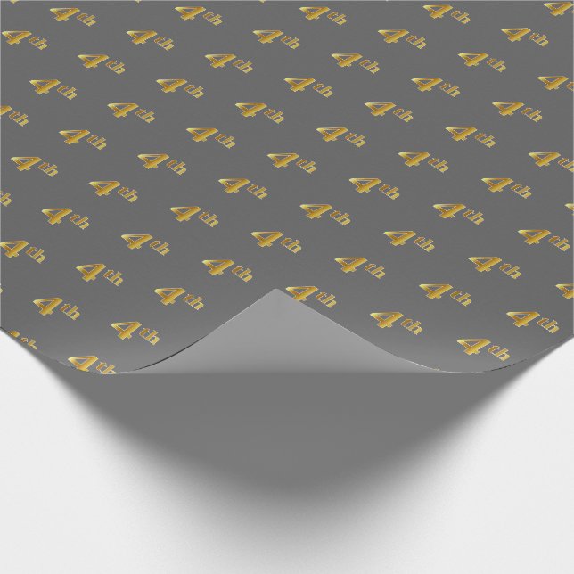 Grey, Faux Gold 4th (Fourth) Event Wrapping Paper (Corner)