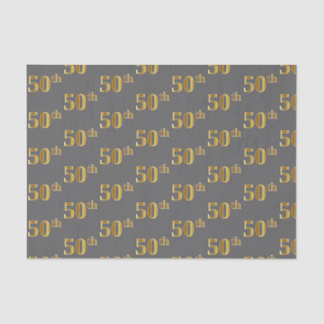 Grey, Faux Gold 50th (Fiftieth) Event Tissue Paper (Front)