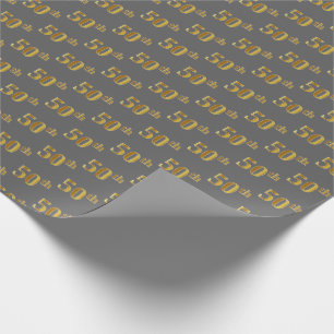 Grey, Faux Gold 50th (Fiftieth) Event Wrapping Paper